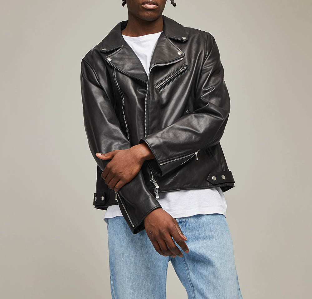 Veste En Cuir Noir GAP - Taille M - Occasion Très Bon État - Fabriquée En Inde
