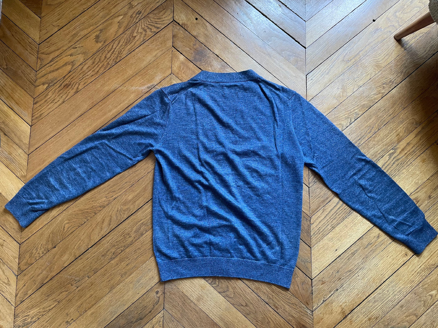 Cardigan lin laine bleu chiné