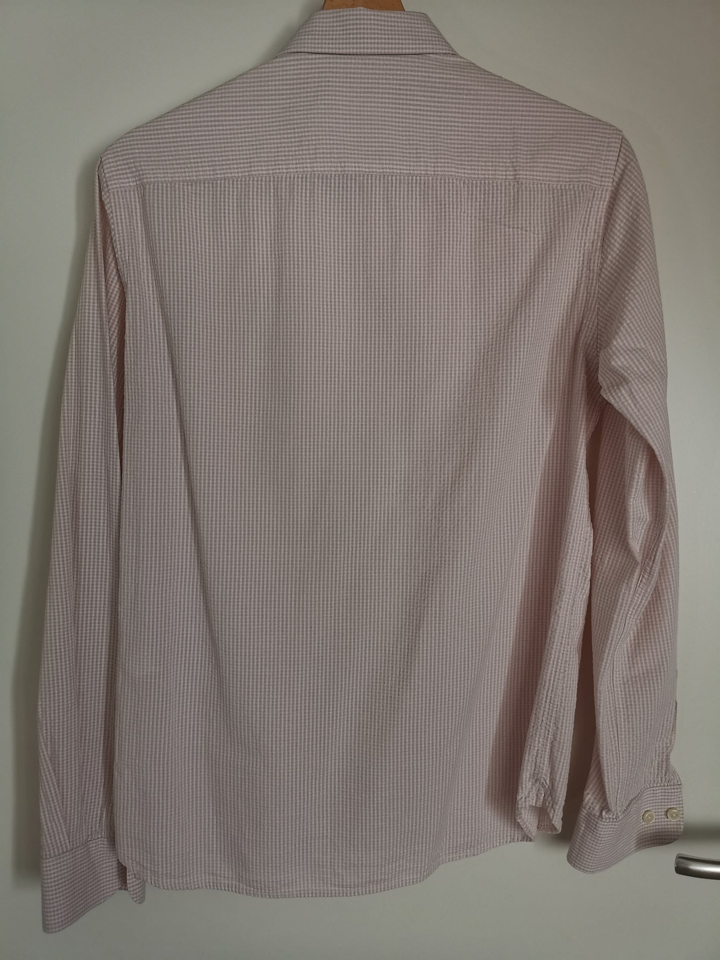 Chemise seersucker Vichy rose et blanc