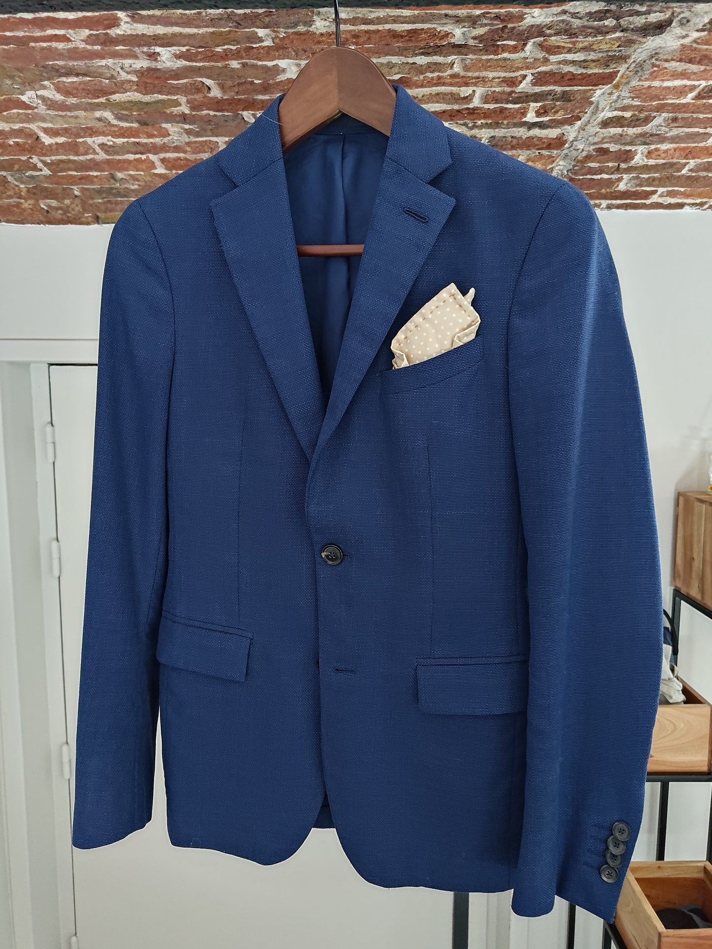 Veste bleue en mesh de laine