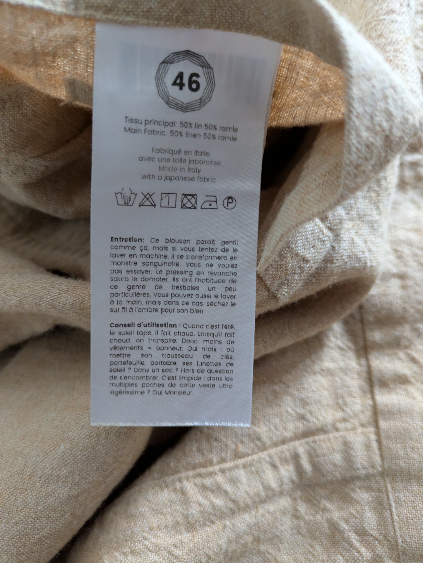 Blouson camel Lin/ramie BonneGueule X ABCL taille 46