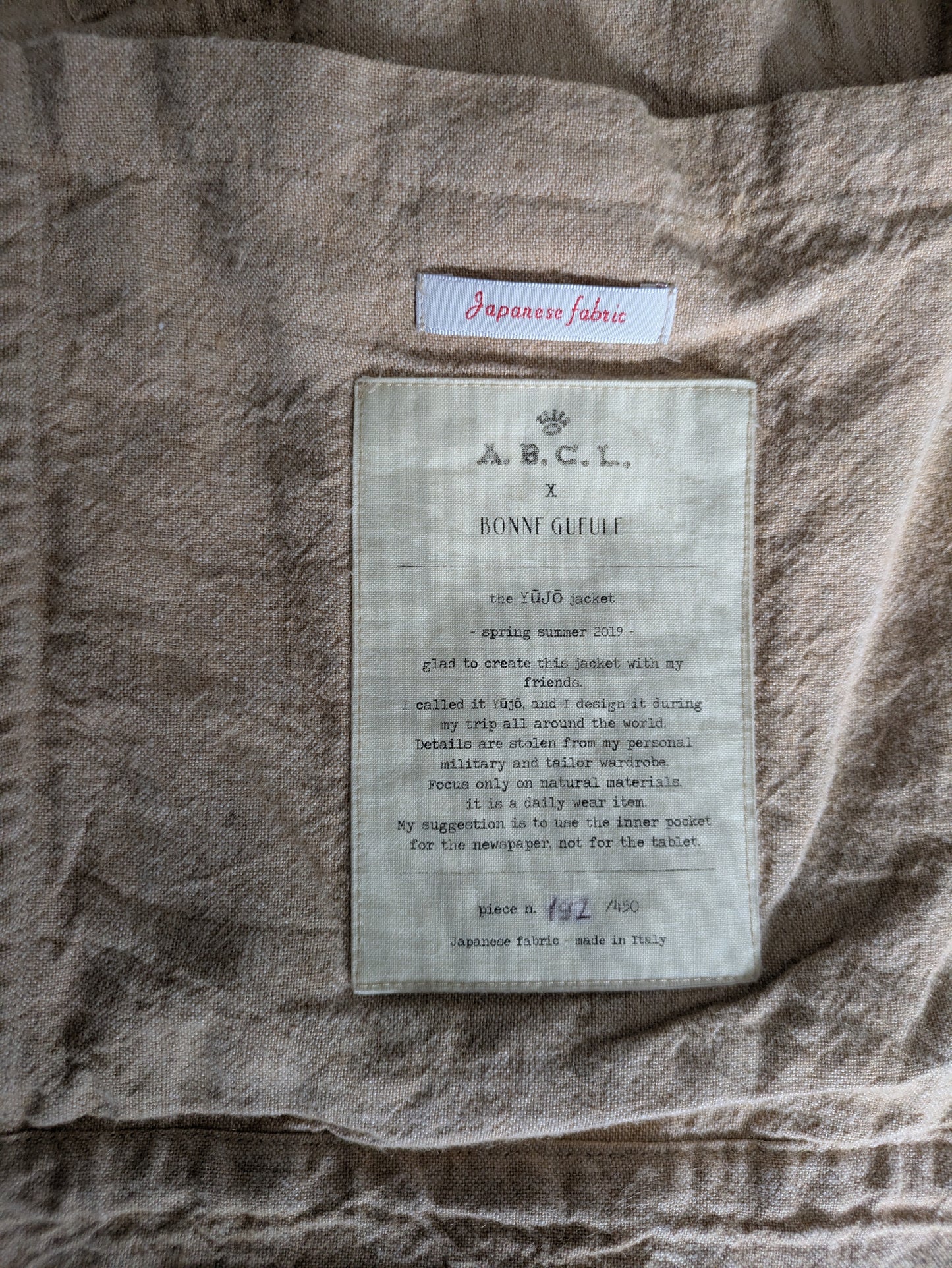 Blouson camel Lin/ramie BonneGueule X ABCL taille 46