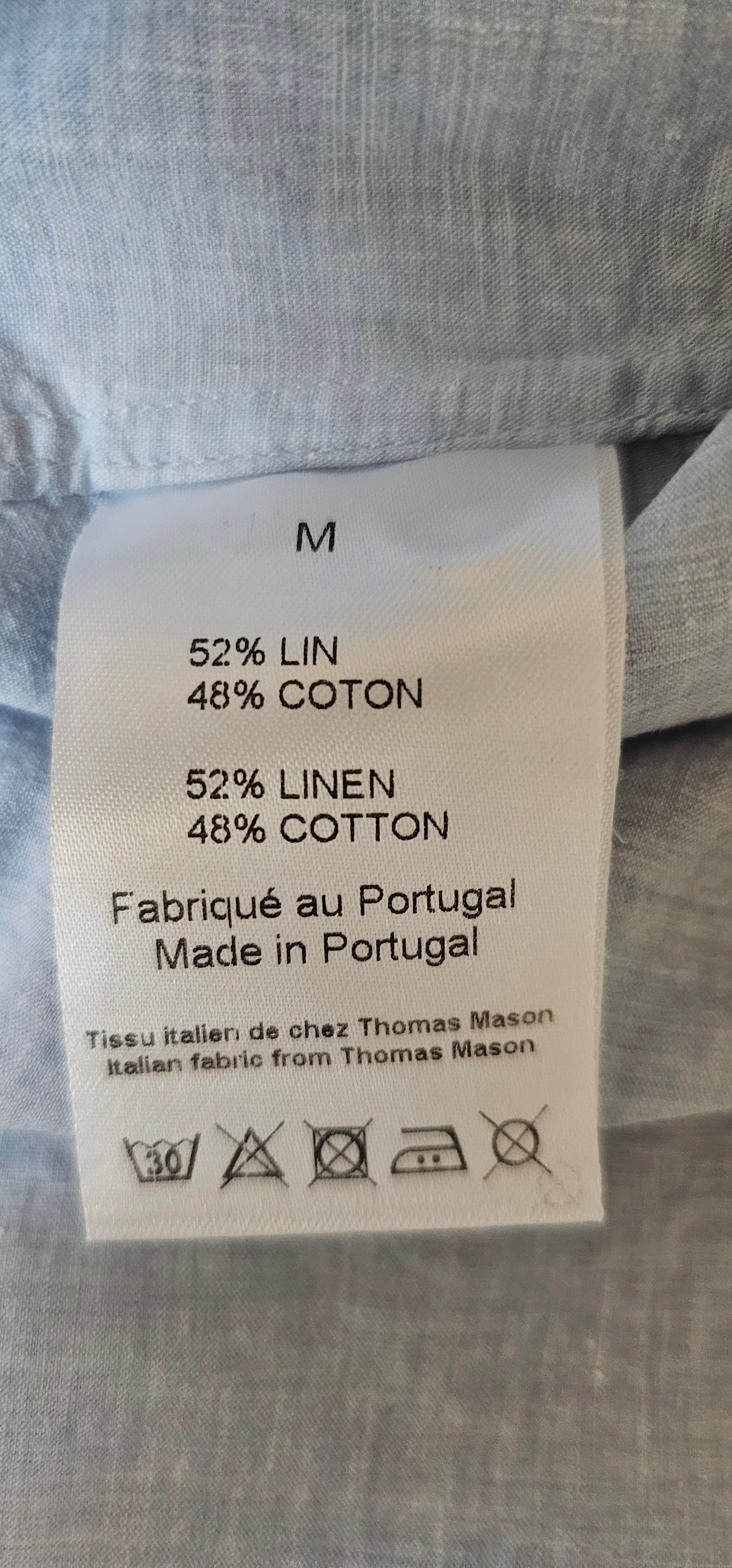 Chemise légère bleue Lin/Cotton tissu italien de chez Mason