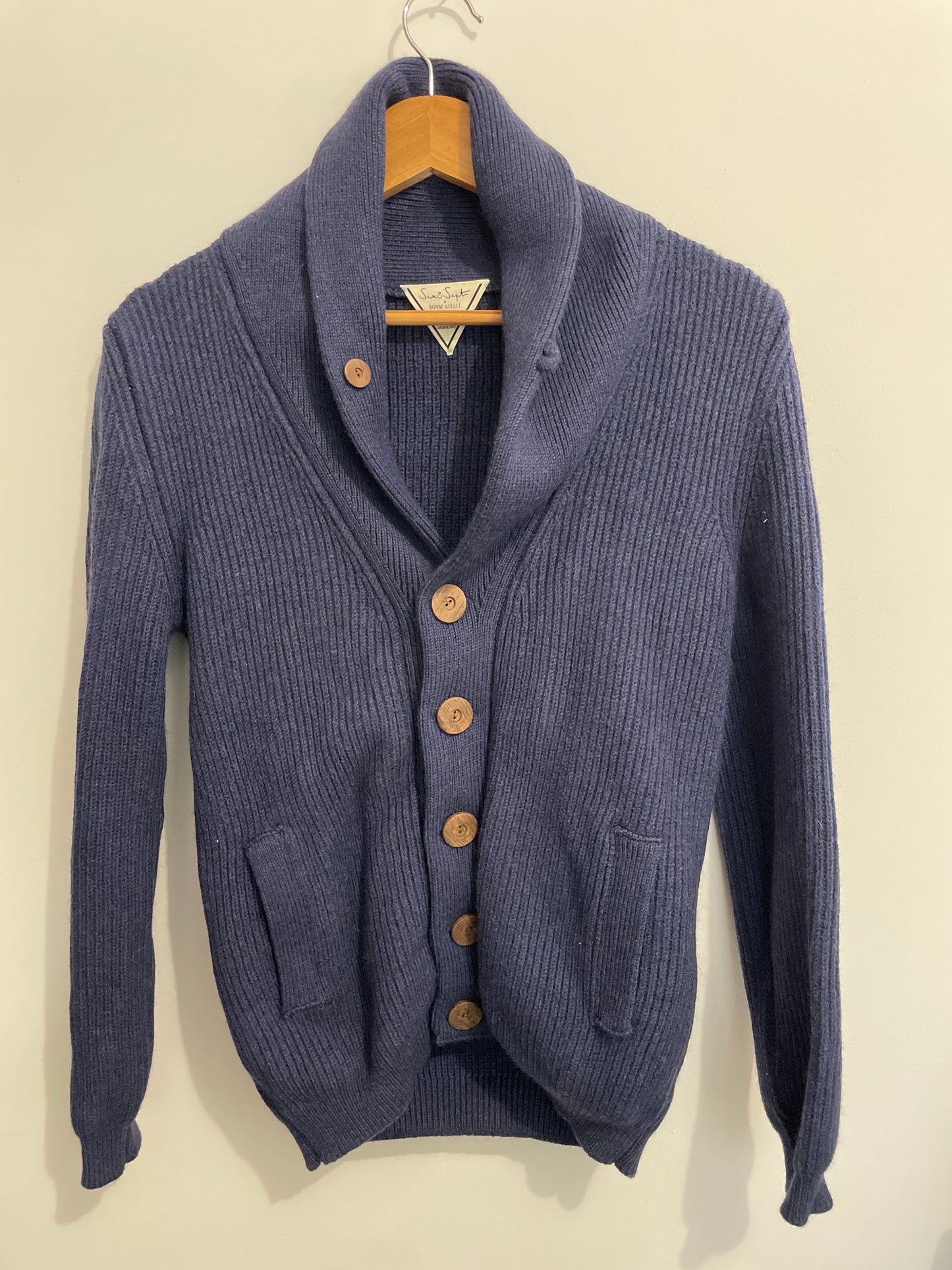 Cardigan laine mérinos bleu