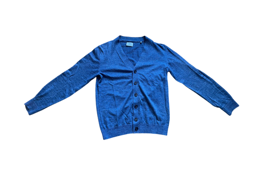 Cardigan lin laine bleu chiné